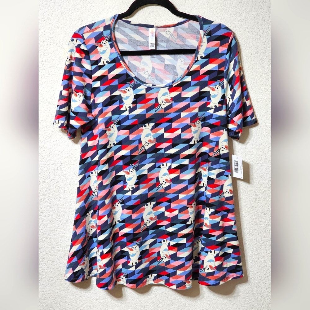 Lularoe Shirt Womens Size S Scoop Neck Short Sleeve Snowman Pullover Tunic